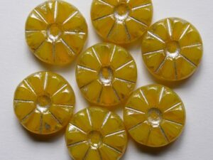 0130166 Yellow Opal Silver Grey Washed Table Cut Sunflower Bead 5 Pc. - Afbeelding 1