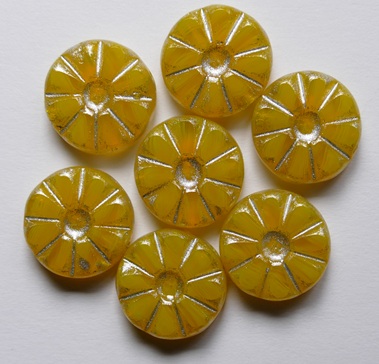 0130166 Yellow Opal Silver Grey Washed Table Cut Sunflower Bead color 81230-34301