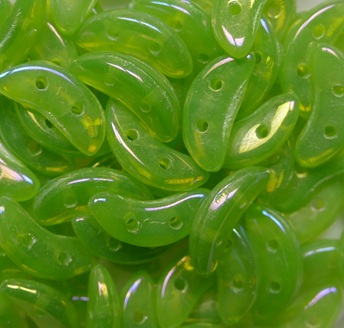 CZM-CR-51010S1C Milky Dark Peridot Luster Iris CzechMates 2-hole Crescent Beads