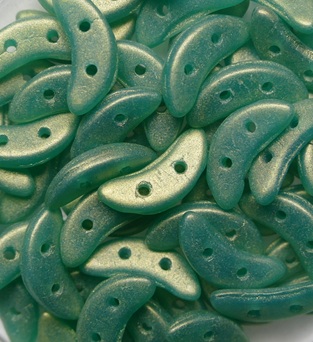 CZM-CR-52060S5C Sueded Gold Atlantis Green CzechMates 2-hole Crescent Beads