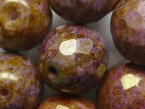 FP1-14-03000-15422 Opaque White Terracotta Orange Czech Glass Facet Firepolish 14 mm 4 stuks