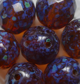 fp1-14-10080T Dark Topaz Travertin Czech Glass Facet Firepolish 14 mm color 10080-86800