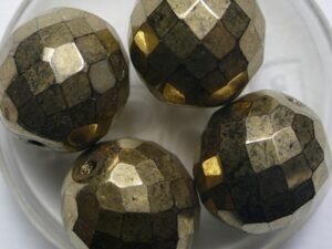 FP1-16-23980-90215 Jet Gold Bronze Czech Glass Facet Firepolish 16 mm 4 stuks