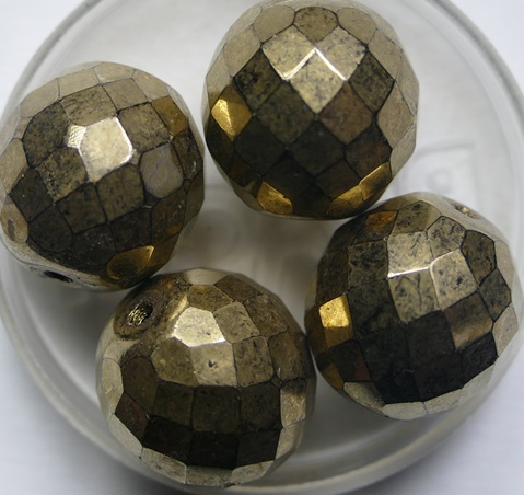 fp1-16-23980-90215 Jet Gold Bronze Czech Glass Facet Firepolish 16 mm color 23980-90215