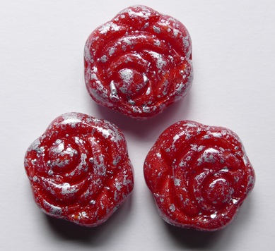 0050377 Red Opal Silver Splashed Czech Glass Carved Rose Flower Beads 18 mm color 91240-94400 Red Opal Silver Splashed Czech Glass Carved Rose Flower Beads