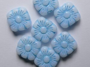 0090535 White Alabaster Aqua Washed Squared Flowers 6 Pc.