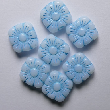 0090535 White Alabaster Aqua Washed Squared Flowers 11x11 mm color 02010-54308