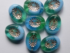 0090536 Opaque Opal Blue Green Rose Gold Washed Oval Kiwi Bead 14x10 mm 5 Pc.