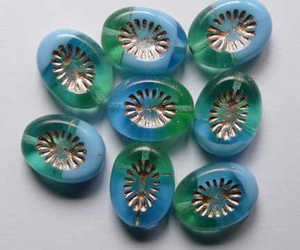 0090536 Opaque opal Blue Green Rose Gold Washed Oval Kiwi Bead 14x10 mm color 56660-54318 Opaque opal Blue Green Rose Gold Washed Oval Kiwi Bead