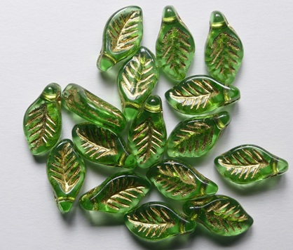 0100656 Transparent Green Gold Washed laurierblaadje 12 x 6 mm color 50030-54302