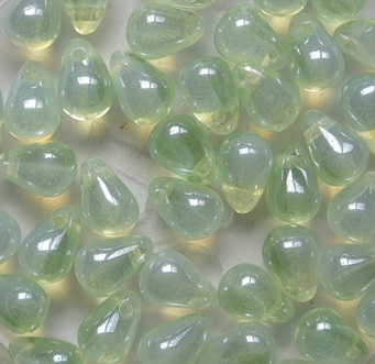 CD-6×4-01000-50800-14400 Chrysolite Opal Luster Czech Glass Drops color 01000-50800-14400 CD-6×4-01000-50800-14400 Chrysolite Opal Luster Czech Glass Drops