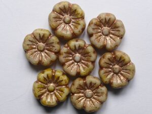 Chalk White Travertin Rose Copper Washed Hibiscus Flower Beads 9 mm