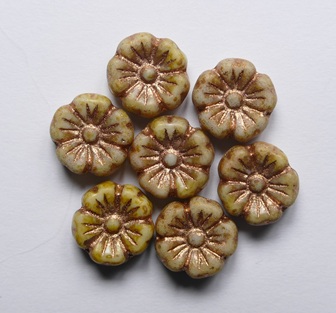 0040274 Chalk White Travertin Rose Copper Washed Hibiscus Flower Beads 9 mm color 03000-96826 Chalk White Travertin Rose Copper Washed Hibiscus Flower Beads 9 mm