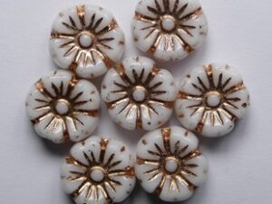 Chalk White Rose Gold Washed Hibiscus Flower Beads 9 mm