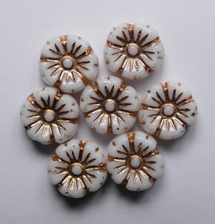 0040275 Chalk White Rose Gold Washed Hibiscus Flower Beads 9 mm color 03000-54318 Chalk White Rose Gold Washed Hibiscus Flower Beads 9 mm
