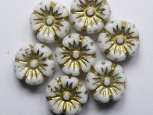 Chalk White Gold Washed Hibiscus Flower Beads 9 mm