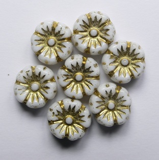 0040276 Chalk White Gold Washed Hibiscus Flower Beads 9 mm color 03000-54202 Chalk White Gold Washed Hibiscus Flower Beads 9 mm