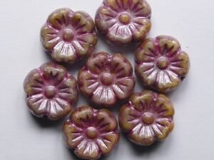 Chalk White Travertin Terracotta Pink Washed Hibiscus Flower Beads 9 mm