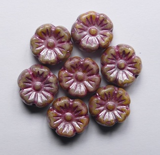0070512 Chalk White Travertin Terracotta Pink Washed Hibiscus Flower Beads 9 mm color 03000-96829 Chalk White Travertin Terracotta Pink Washed Hibiscus Flower Beads 9 mm