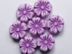 Chalk White Violet Washed Hibiscus Flower Beads 9 mm