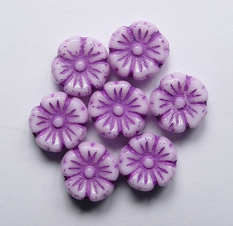 0070513 Chalk White Violet Washed Hibiscus Flower Beads 9 mm color 03000-54326 Chalk White Violet Washed Hibiscus Flower Beads 9 mm