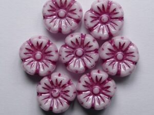 Chalk White Fuchsia Washed Hibiscus Flower Beads 9 mm