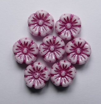 0070514 Chalk White Fuchsia Washed Hibiscus Flower Beads 9 mm color 03000-54321 Chalk White Fuchsia Washed Hibiscus Flower Beads 9 mm