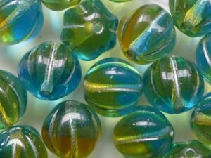 Aquamarine Topaz Melee Silver Striped Melon Beads 8 mm