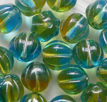 0090537 Aquamarine Topaz Melee Silver Striped Melon Bead 8 mm color 10060-60020-54301 Aquamarine Topaz Melee Silver Striped Melon Beads 8 mm