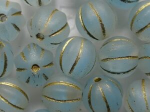 Matte Crystal Aquamarine Gold Striped Melon Beads 8 mm