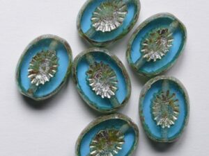 Aquamarine Travertin Silver Grey Washed Kiwi Table Cut Bead