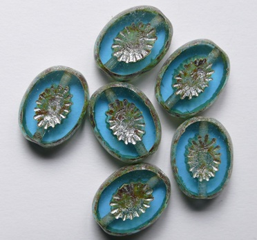 0090539 Aquamarine Travertin Silver Grey Washed Table Cut Oval Kiwi Bead 14x10 mm color 60010-86800-34301 Aquamarine Travertin Silver Grey Washed Kiwi Table Cut Bead