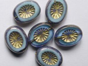 Light Aquamarine Turquoise Azur Melee Gold Bronze Washed Kiwi Table Cut Bead