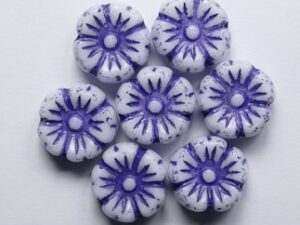 Chalk White Blue Purple Washed Hibiscus Flower Beads 9 mm