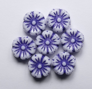 0090542 Chalk White Blue Purple Washed Hibiscus Flower Beads 9 mm color 03000-54325 Chalk White Blue Purple Washed Hibiscus Flower Beads 9 mm
