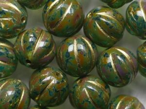 Aquamarine Travertin Gold Striped Melon Beads 8 mm