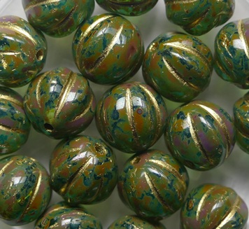 Aquamarine Travertin Gold Striped Melon Beads 8 mm