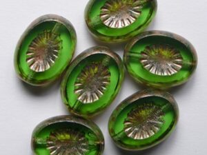 Transparent Green Matte Bronze Travertin Kiwi Table Cut Bead