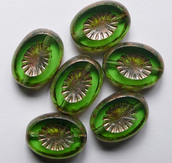 0100659 Transparent Green Matte Bronze Travertin Table Cut Oval Kiwi Bead 14x10 mm color 50110-868750 Transparent Green Matte Bronze Travertin Kiwi Table Cut Bead
