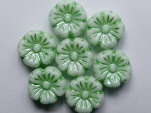 Chalk White Copper Green Washed Hibiscus Flower Beads 9 mm