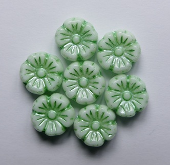 0100664 Chalk White Copper Green Washed Hibiscus Flower Beads 9 mm color 03000-54322 Chalk White Copper Green Washed Hibiscus Flower Beads 9 mm