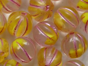 Crystal Yellow Fuchsia Striped Melon Beads 8 mm