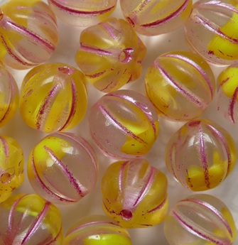 0130167 Crystal Yellow Fuchsia Striped Melon Bead 8 mm color 86036-54321 Crystal Yellow Fuchsia Striped Melon Beads 8 mm