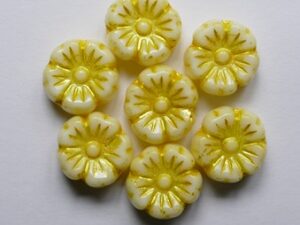 Chalk White Bright Yellow Washed Hibiscus Flower Beads 9 mm