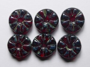 Siam Ruby Travertin Sunflower Bead 12 mm
