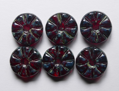0050378 Siam Ruby Travertin Sunflower Bead color 90080-86800 Siam Ruby Travertin Sunflower Bead 12 mm