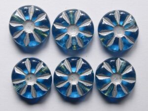 Aquamarine Silver Washed Sunflower Bead 12 mm
