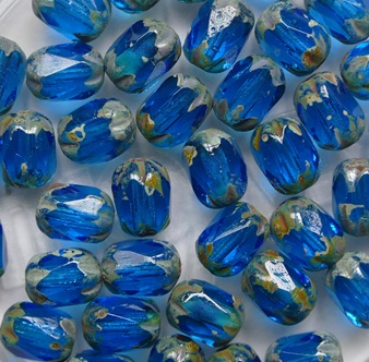Dark Aqua Travertin Special Cut Firepolish Facet Barrel Beads 6x4 mm