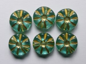 0100663 Crystal Celadon Green Gold Washed Sunflower Bead color 00030-54302-37309