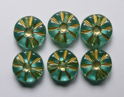 0100663 Crystal Celadon Green Gold Washed Sunflower Bead color 00030-54302-37309
